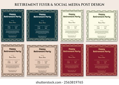 retirement celebration flyer Design Template. Retirement Flyer Design Template. Retirement Party Invitation Layout, square banner, and a4 poster, Happy Retirement Party Flyer