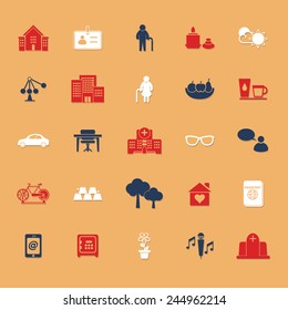 Retirement community flat icons with shadow, stock vector