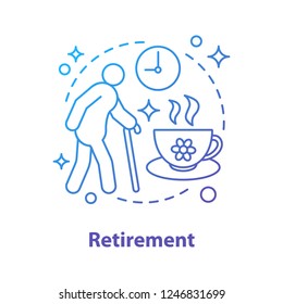 Retirement Concept Icon. Senility Idea Thin Line Illustration. Elderly. Old Lady, Tea Cup And Clock. Vector Isolated Outline Drawing