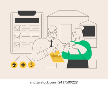 Retirement estate planning abstract concept vector illustration. Retirement living residence, estate planning, inheritance management, financial advisor and lawyer services abstract metaphor.