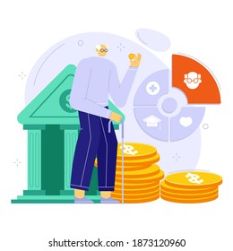 Retirement financial planning vector illustration concept. Investment and pension account.