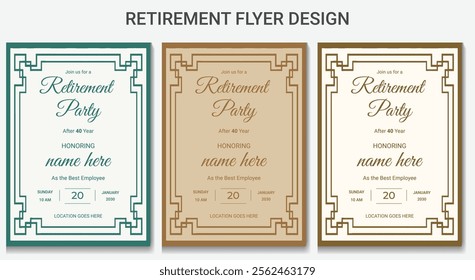 Retirement flyer. Happy retirement flyer. vintage, traditional, boho, bohemian flyer. celebration festive brochure natural clean fresh vector illustration modern old elder print ready templates.