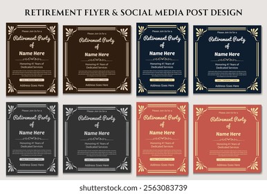 Retirement flyer. Happy retirement flyer. vintage, traditional, boho, bohemian flyer. celebration festive brochure natural clean fresh vector illustration modern old elder print ready templates.