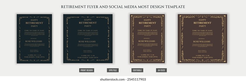 Retirement flyer, social media design template, old, elder, cool, peace, chill, illustration, funny, vintage, century, fashion, grand father, experience, retirement party, celebration, congratulations