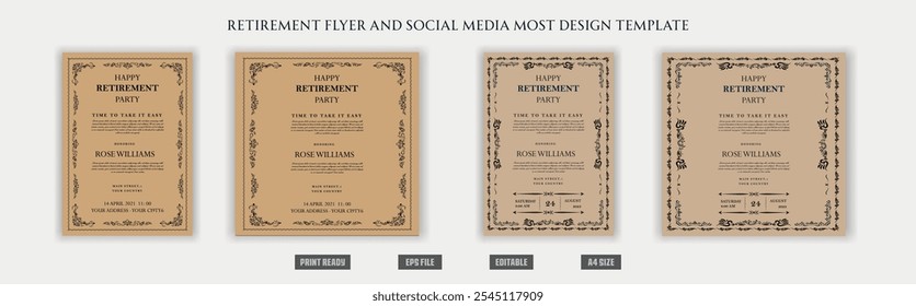 Retirement flyer, social media design template, old, elder, cool, peace, chill, illustration, funny, vintage, century, fashion, grand father, experience, retirement party, celebration, congratulations