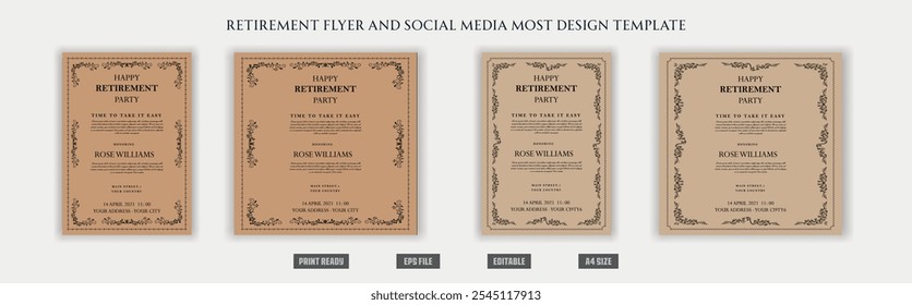 Retirement flyer, social media design template, old, elder, cool, peace, chill, illustration, funny, vintage, century, fashion, grand father, experience, retirement party, celebration, congratulations