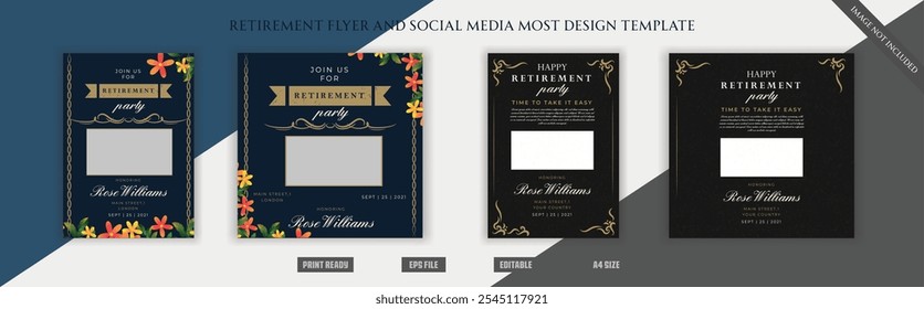 Retirement flyer, social media design template, old, elder, cool, peace, chill, illustration, funny, vintage, century, fashion, grand father, experience, retirement party, celebration, congratulations