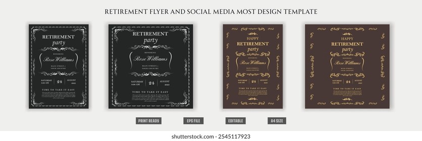 Retirement flyer, social media design template, old, elder, cool, peace, chill, illustration, funny, vintage, century, fashion, grand father, experience, retirement party, celebration, congratulations