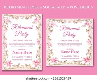 Retirement Flyer Social Media Post Design. Bundle of retirement party invitation, square banner, Instagram story and a4 poster, vector illustration.