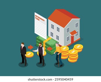 Retirement Fund Concept with Money, House, and Generational Wealth Transfer 3d flat vector illustrations