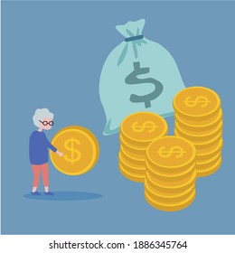 Retirement fund money bag and coins