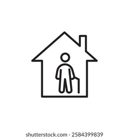 Retirement home icon black and white vector outline sign