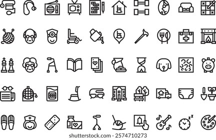 Retirement home icons High-Quality Vector Icons Collection with Editable Stroke. Ideal for Professional and Creative Projects