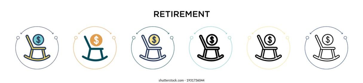 Retirement icon in filled, thin line, outline and stroke style. Vector illustration of two colored and black retirement vector icons designs can be used for mobile, ui, web
