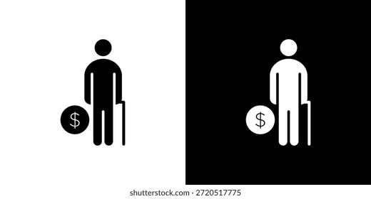 Ícone de aposentadoria Estilo plano sólido em cores preto e branco. Vetor eps10.