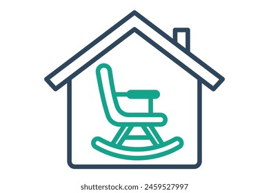 retirement icon. house with rocking chair. icon related to elderly. line icon style. old age element illustration