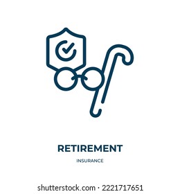 Icono de retiro. Ilustración lineal vectorial de la colección de seguros. Guión de icono de retiro de contorno. Símbolo de línea delgada para uso en aplicaciones web y móviles, logotipo, medios impresos.