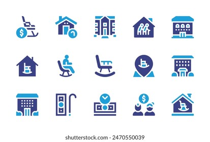 Retirement icon set. Duotone color. Vector illustration. Containing retirementhome, rockingchair, retirement, nursinghome, financialindependence, elder.