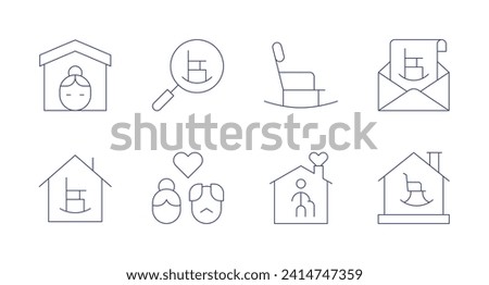 Retirement icons. Editable stroke. Containing nurseryhome, rockingchair, retirement, retirementhome, nursinghome, elderlyhome.