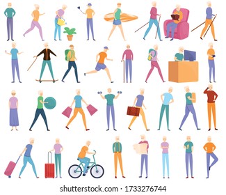 Retirement icons set. Cartoon set of retirement vector icons for web design