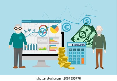 Retirement investment. Flat design vector illustration.