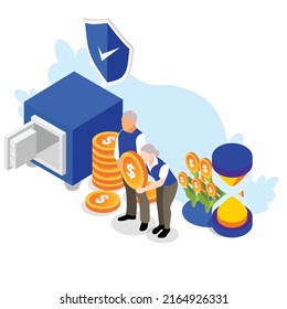 Retirement investment plan for elderly isometric 3d vector illustration concept for banner, website, illustration, landing page, flyer, etc.