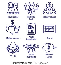 Retirement Investments / Dividend Income, Mutual Fund, IRA Icon set