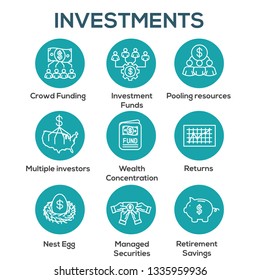 Retirement Investments / Dividend Income, Mutual Fund, IRA Icon set