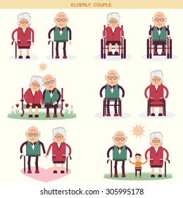 retirement life of old people.Vector icons isolated for design
