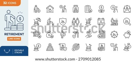 Retirement line editable icon set. Editable stroke. Vector illustration	
