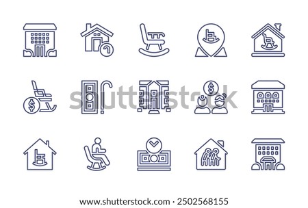 Retirement line icon set. Editable stroke. Vector illustration. Containing retirementhome, rockingchair, retirement, nursinghome, financialindependence, elder.