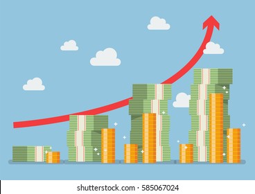 Retirement money plan with red arrow. Vector illustration