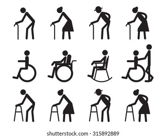 Retirement Old People Patientcripple Icon Set Stock Vector (royalty 