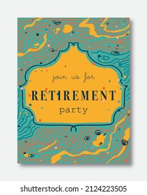 Retirement Party Invitation. Design Template With Abstract Wavy Lines And Confetti. Vector Illustration