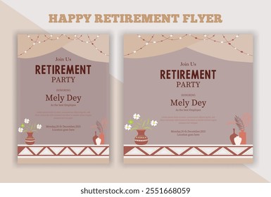 Retirement party invitation, square banner, instagram story and a4 poster, vector illustration eps 10 banner, vector, pension, savings, plan, brochure, fund, magazine, traditional, old, elder citizen