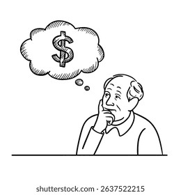 retirement and pension concept. oldman thinking about money after retirement.