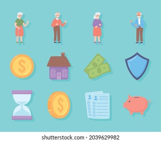 retirement people and pensioner set