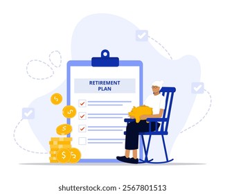 Retirement plan concept illustration. Suitable for landing page, ui, web, App intro card, editorial, flyer, and banner.