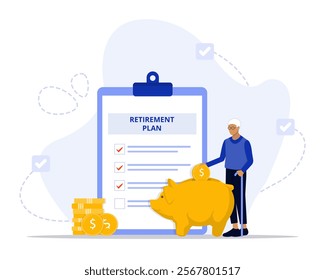 Retirement plan concept illustration. Suitable for landing page, ui, web, App intro card, editorial, flyer, and banner.