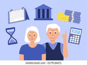 Ilustración vectorial del plan de jubilación. Planificación financiera de pensiones en diseño plano.