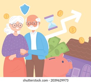 retirement plan and old couple cartoon