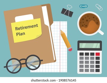 retirement plan written on yellow sticky note, planning retire concept- vector illustration