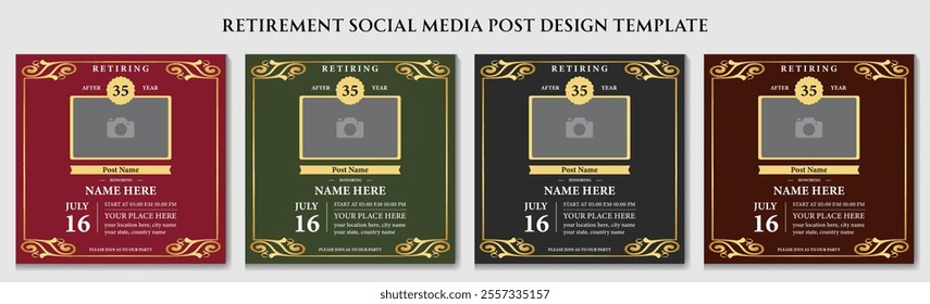 Retirement Planning Social Media post design with 4 different color  or Senior investment and insurance post design