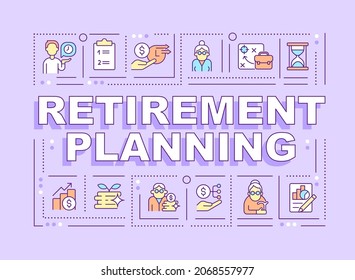 Retirement planning word concepts banner. Determining time horizons. Infographics with linear icons on pink background. Isolated creative typography. Vector outline color illustration with text