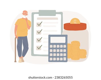 Retirement preparation isolated concept vector illustration. Retirement saving planning, financial savings of retirees, pension psychological preparation, get ready for resign vector concept.