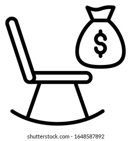 Retirement Program Concept, hrm symbol on white background, Rocking chair with money bag vector icon design