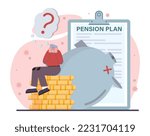 Retirement savings. Future pension plan. Senior character lost money from its IRA. Poor retiree with no money for future. Flat vector illustration