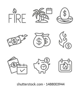 Retirement Savings Icon Set with money bags, nest egg, calendar and more