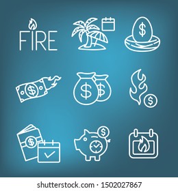 Retirement Savings Icon Set with money bags, nest egg, calendar and more