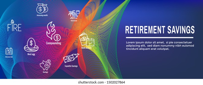 Retirement Savings Icon Set with Web Header Banner